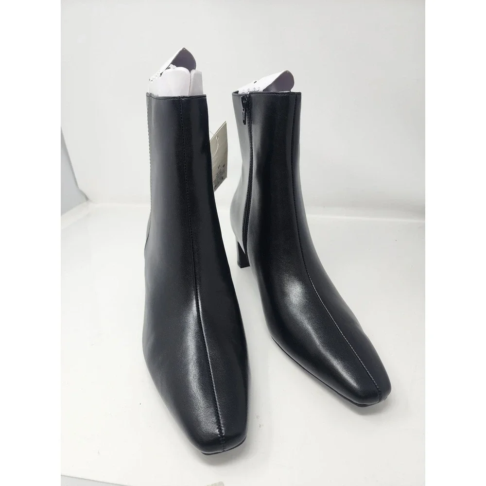 A New Day Womens Square Toe Ankle Boots Black Faux Leather Casual Size 11